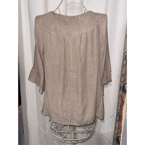 NEW WITH TAGS WOMEN NEW DIRECTION WOMENS SMALL TAN 100% COTTON TRIM PEASANT FLO - Picture 3 of 5